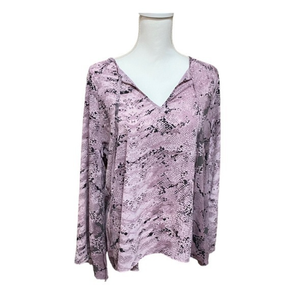 Buddy‎ Love Women’s Large Bell Sleeve Snake Skin Print Top Blouse Pink Barbie